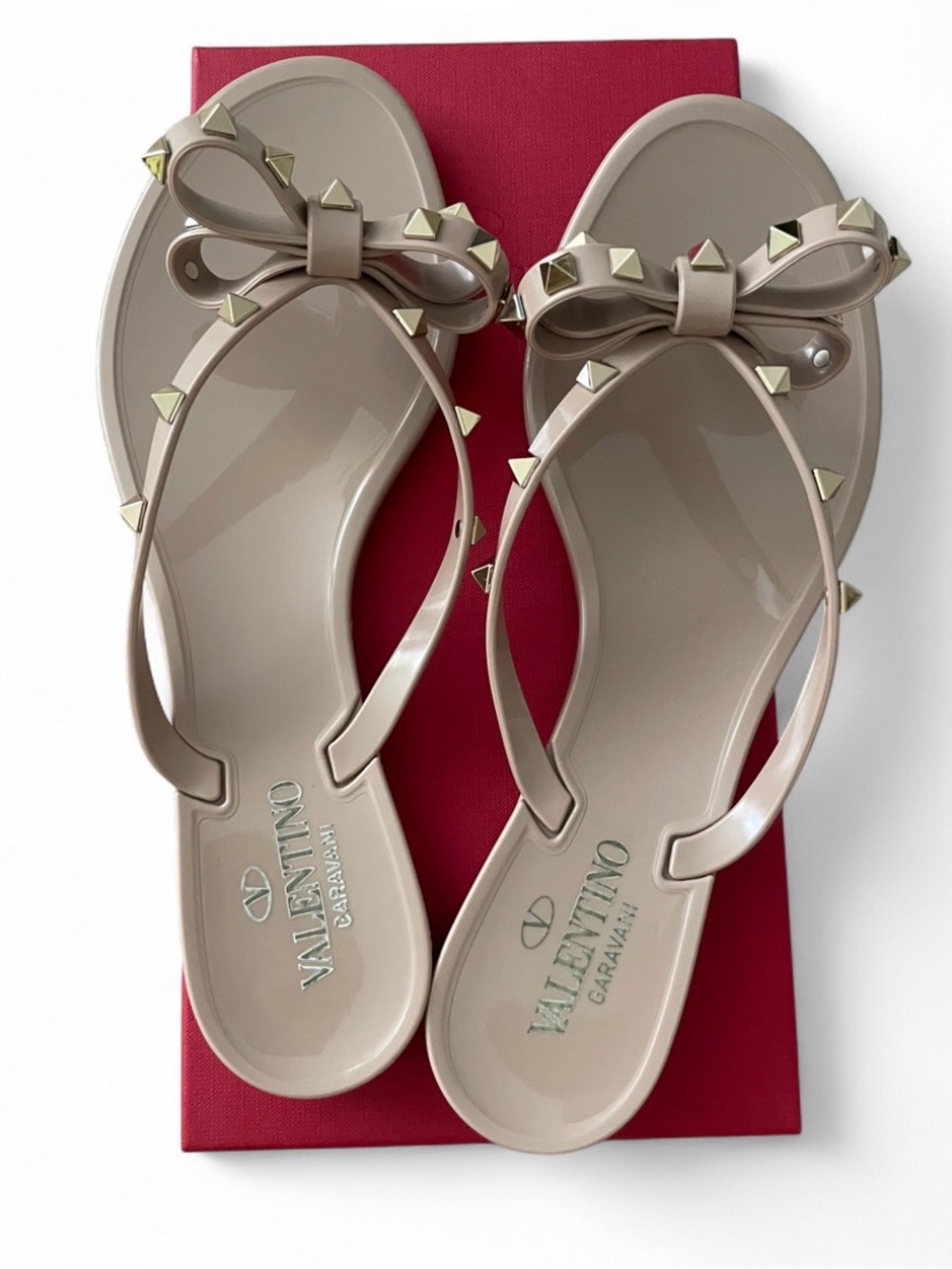 NIB Valentino Garavani Poudre Rockstud Bow Jelly Flip Flops Womens Size 11 / 41